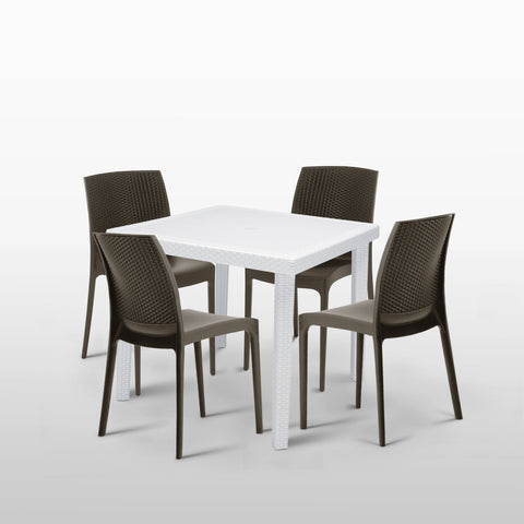 Gruvyer 35.5" x 35.5" Table in Jute (Beige) with 4 Gruvyer Spider Web Chairs
