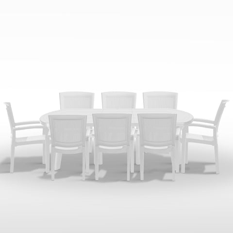 Zavor White Patio Table & Four Avio Blue Gruvyer Chairs