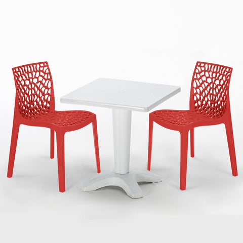 Boheme Rattan Table in White 35.5" x 35.5" with 4 Chairs